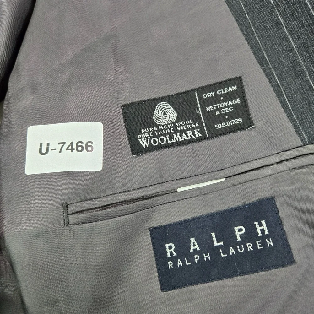 Ralph Ralph Lauren Men Jacket 44 Gray Striped Blazer‎ 2 Button Wool